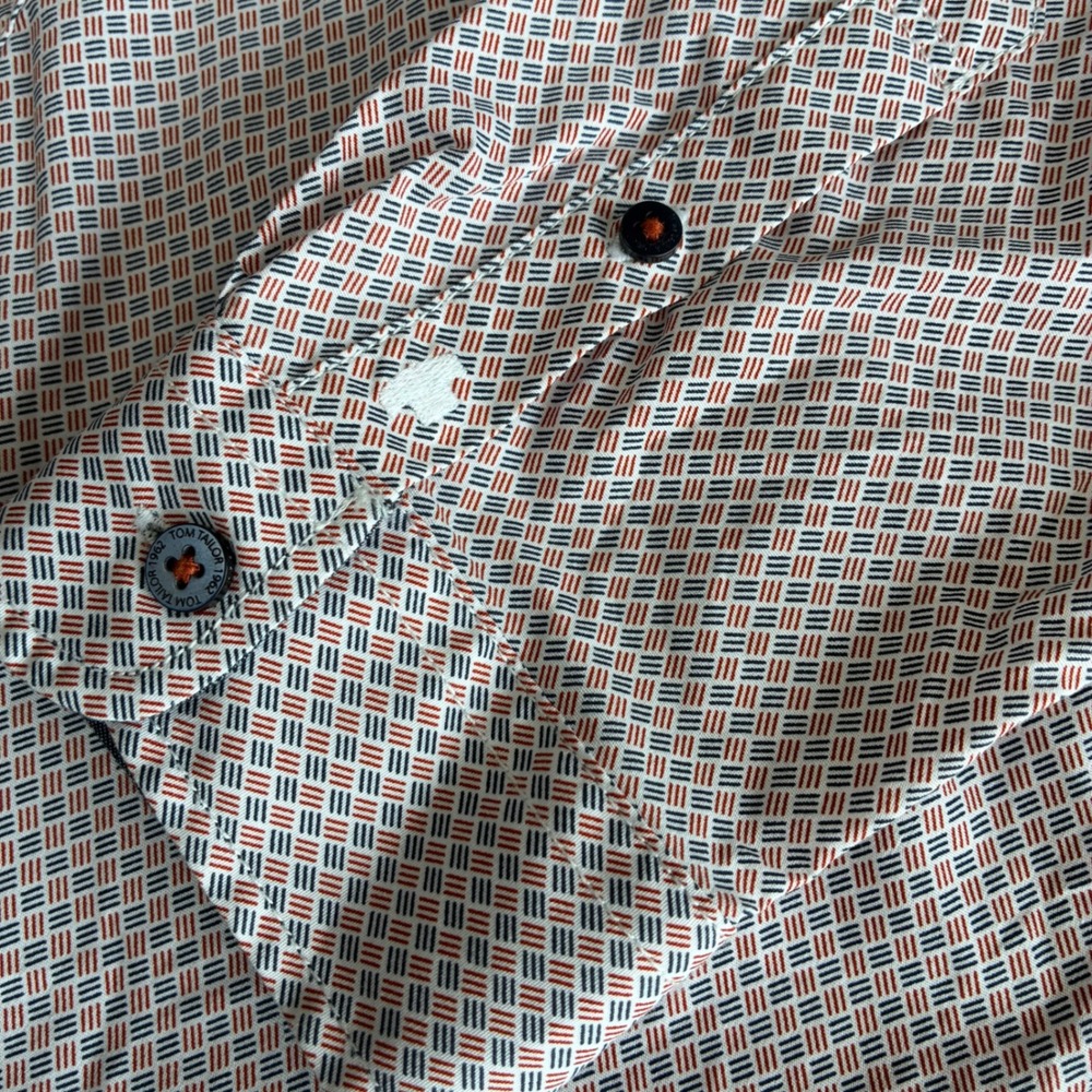 Tom Tailor Mens Slim Fit Button Down Shirt Multicolor Geometric Flip Cuff Large - Picture 7 of 16